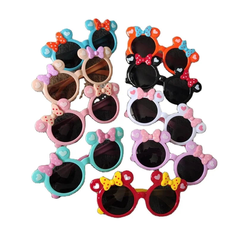 Glafors Kids Sunglasses Mickey Mouse Design Full Rim Cat Eye Anti-Radiation % UV Protection 9-Piece Set Pink Candy Blue Green
