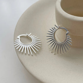 925 Sterling Silver Fan-Shaped Hoop Earrings Vintage Inspired Earrings Women 925 Silver Earrings Fine Jewelry
