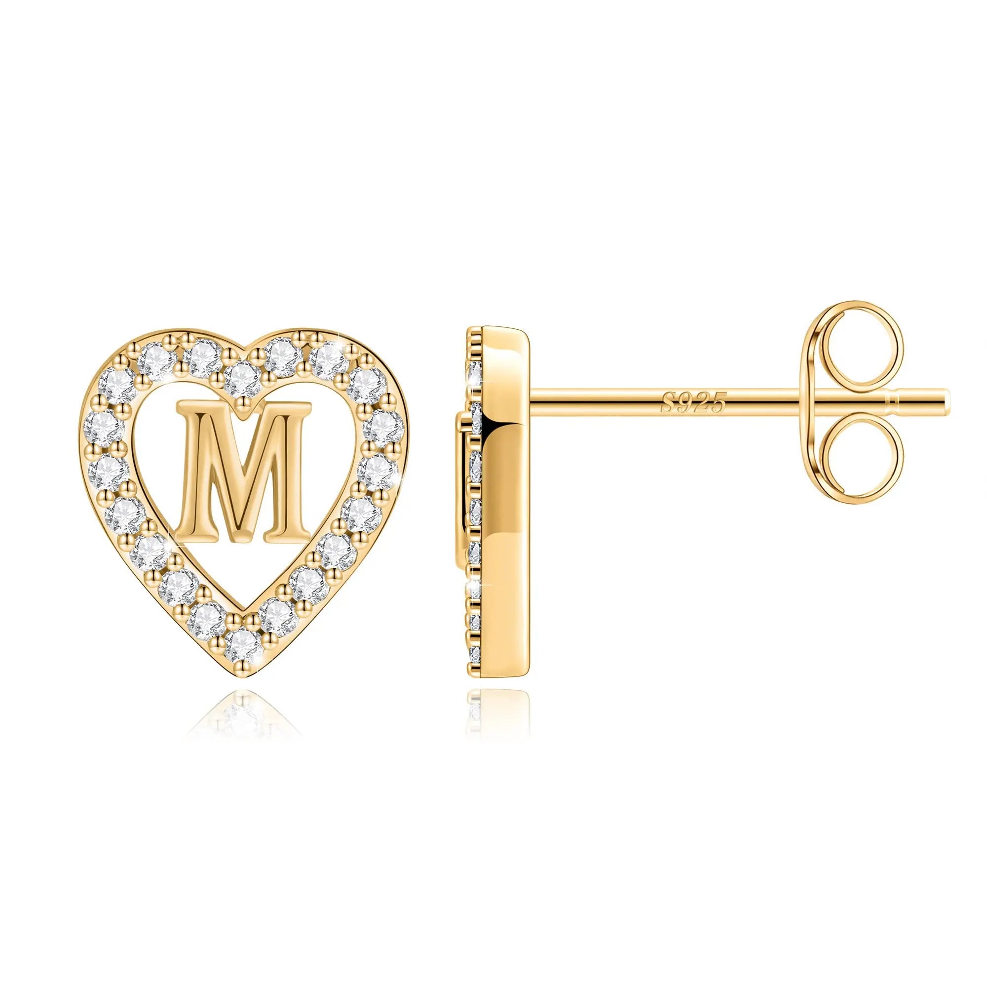 Wholesale Custom Jewelry Elegant Heart Shape Stud Earrings with Customizable Initials Personalized Jewelry Letter Stud Earrings