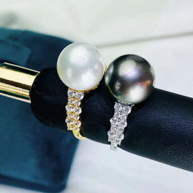 R2514 11-12mm Natural Freshwater Pearl Ring Accessory 925 Sterling Silver Adjustable Size Engagement Jewelry Ring for Women