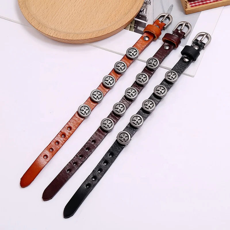 New Jewelry Retro Cowhide Bracelet Simple All-match Punk Style Cross Leather Bracelet Wholesale