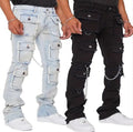 Hip Hop Elasticity Men's Jeans Slim Trousers Men's Black Blue Denim Ripped Destroyed Jeans