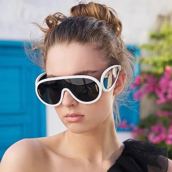 2024 Custom Logo Luxury Designer One Piece Y2k Punk Oversized Sunglasses Women Thick Shield Punk Sunglasses Eyewear UV400