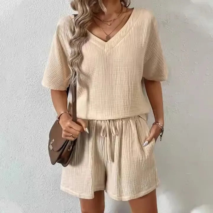 Female Outfit Clothes Women Elegant Summer Women's Two Pieces Suit Full Set Solid Color Casual Loose Short Pants Sets Pajamas