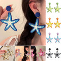 Summer Bohemian Style Blue Starfish Earrings Ocean Beach Woven Raffia Starfish Big Earrings for Women Vacation Jewelry