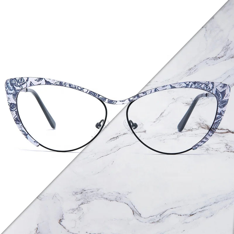 Factory Direct Alloy Cat Eye Optical Women Eyewear Brand Quality Patchwork Spectacle Frame Vintage Prescription Glasses