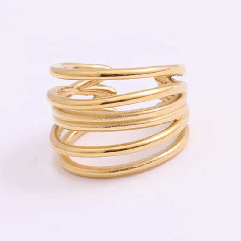 Hot Sale Women Fashion Minimalist Design High Quality Jewelry 18k Gold Plated Stainless Steel Stacking Multi Layers Ring