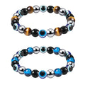 8mm Tiger Eye Obsidian Hematite Evil Eye Bracelet Triple Protection Bracelet for Men Women
