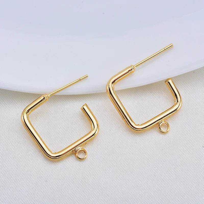 Minimalist Gold Plated Brass Square Hoops Component with Loop for Earring Making