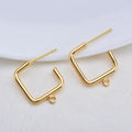 Minimalist Gold Plated Brass Square Hoops Component with Loop for Earring Making