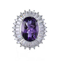 Elegant 925 Sterling Silver Ring for Women Rhodium Plated Natural Amethyst Gemstone Oval Cut Diamond for Weddings Fine Jewelry