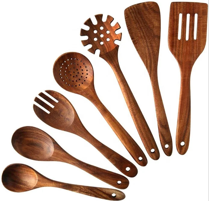 7 Pcs Teak Wooden Spoons Spatula Cooking Sold Non-stick Cooking Set Kitchen Cooking Set