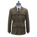 Winter Tweed Herringbone Men Suits/Classic Safari Jacket With Four Envelope Pocket/Unique Design Casual Male Clothing Coat+Tie