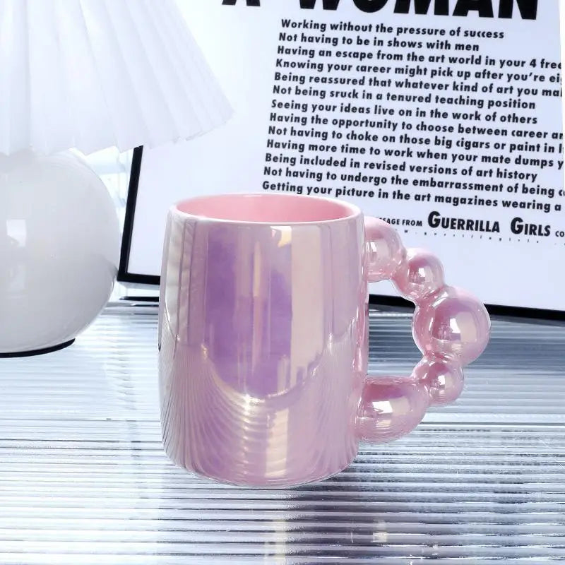 Light Luxury Pearl Glaze Mug Coffee Cup Latte Cup Ceramic Water Cup With Sugar Gourd Rotating Handle