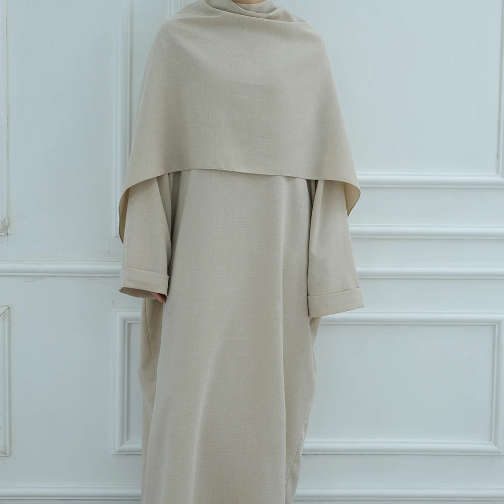 2025 New Arrival Solid Color Closed Cloak Abaya Set for Women Traditional Muslim Clothing Accessories Inspired Arab Dubai