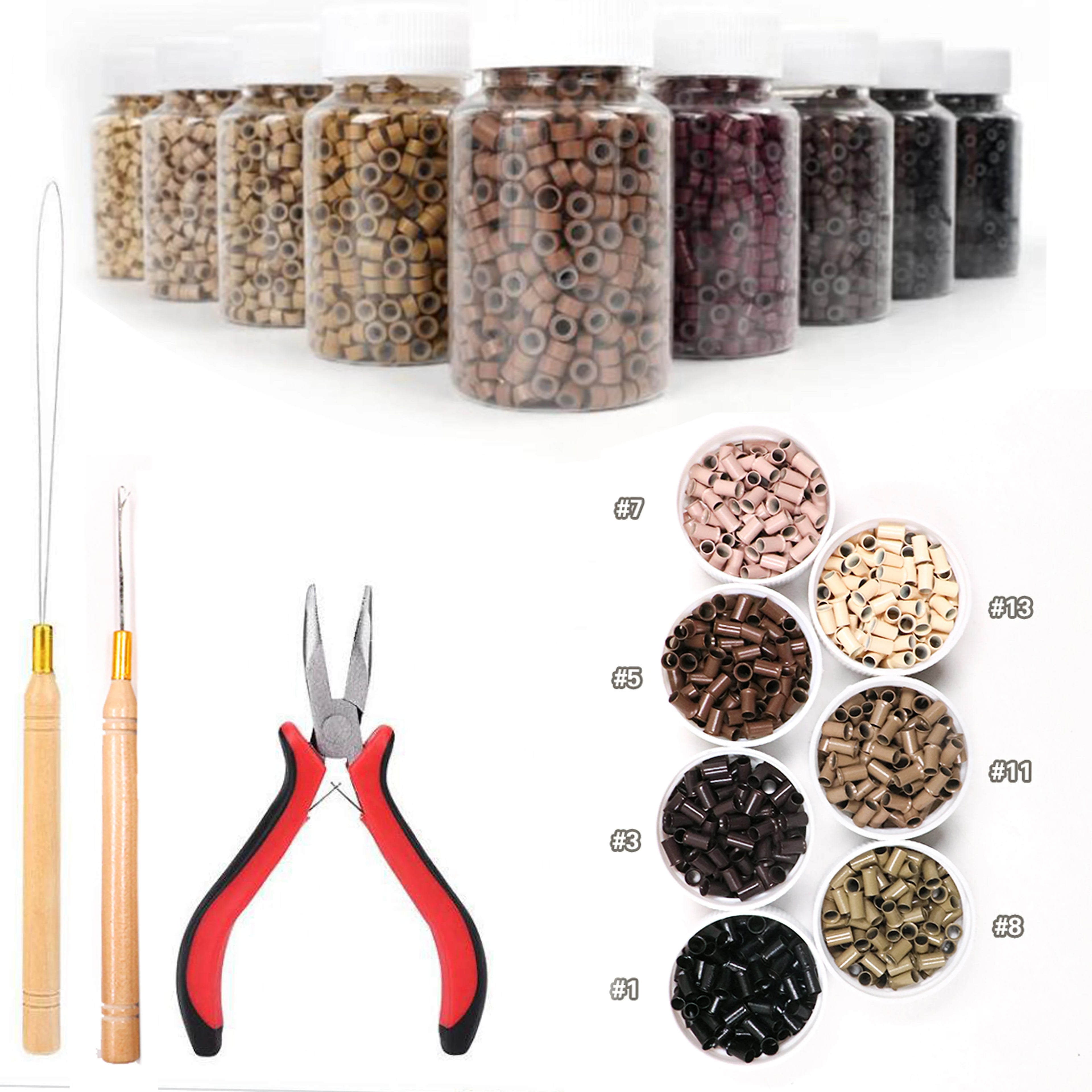 Factory Supply Multi-Purpose Hair Styling Tools Kit New Style Wooden Handle Crochet Pliers Silicone Beads for Salon Hot Sale