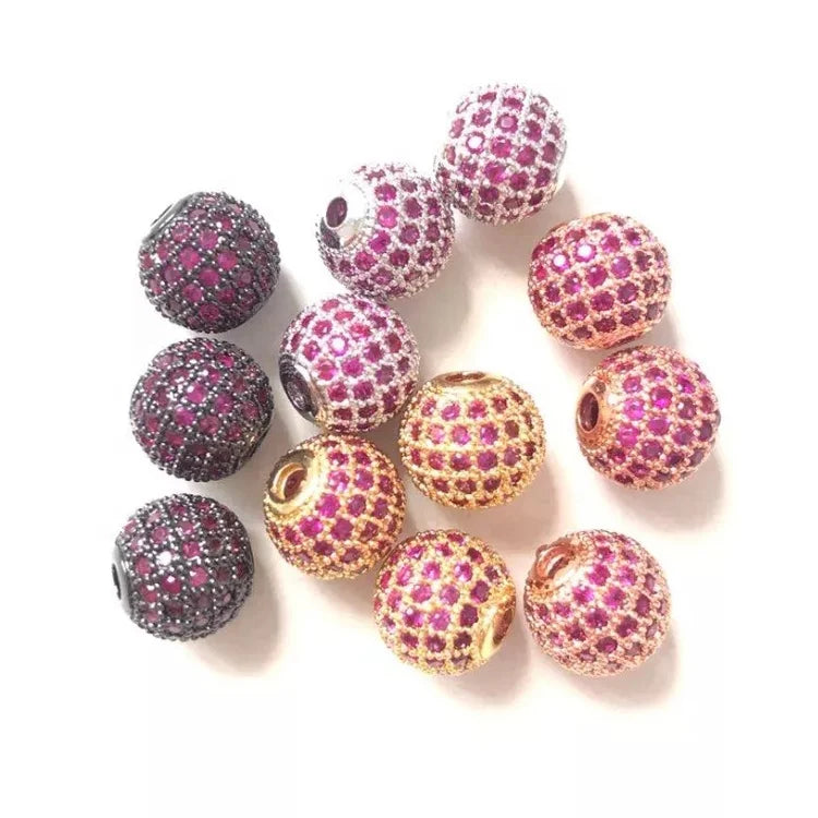 Cubic Zirconia Pave Ball Spacer Brass Beads Real Gold Plating Gold/Rose Gold/Silver/Black 6mm-12mm Sizes for Bracelet Making