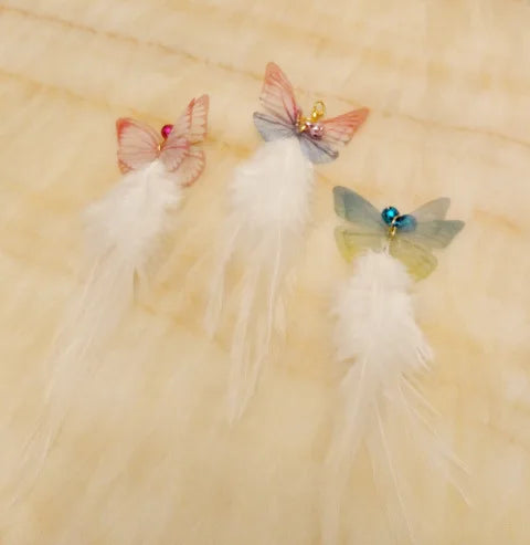 New Design  Cat Teaser Replacement Head Tulle Feather Butterfly Multicolor Optional