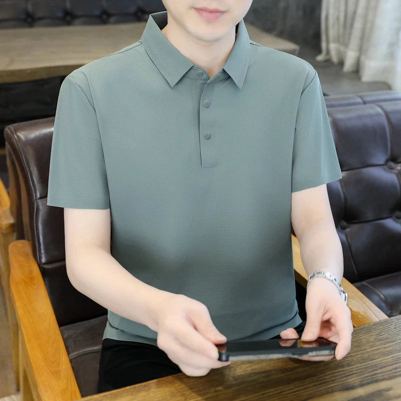 Wholesale High Quality Ice Silk Business Polo Shirt Summer Fashion Simple Seamless Sports Quick Dry Unisex Brand Golf Polo Shirt