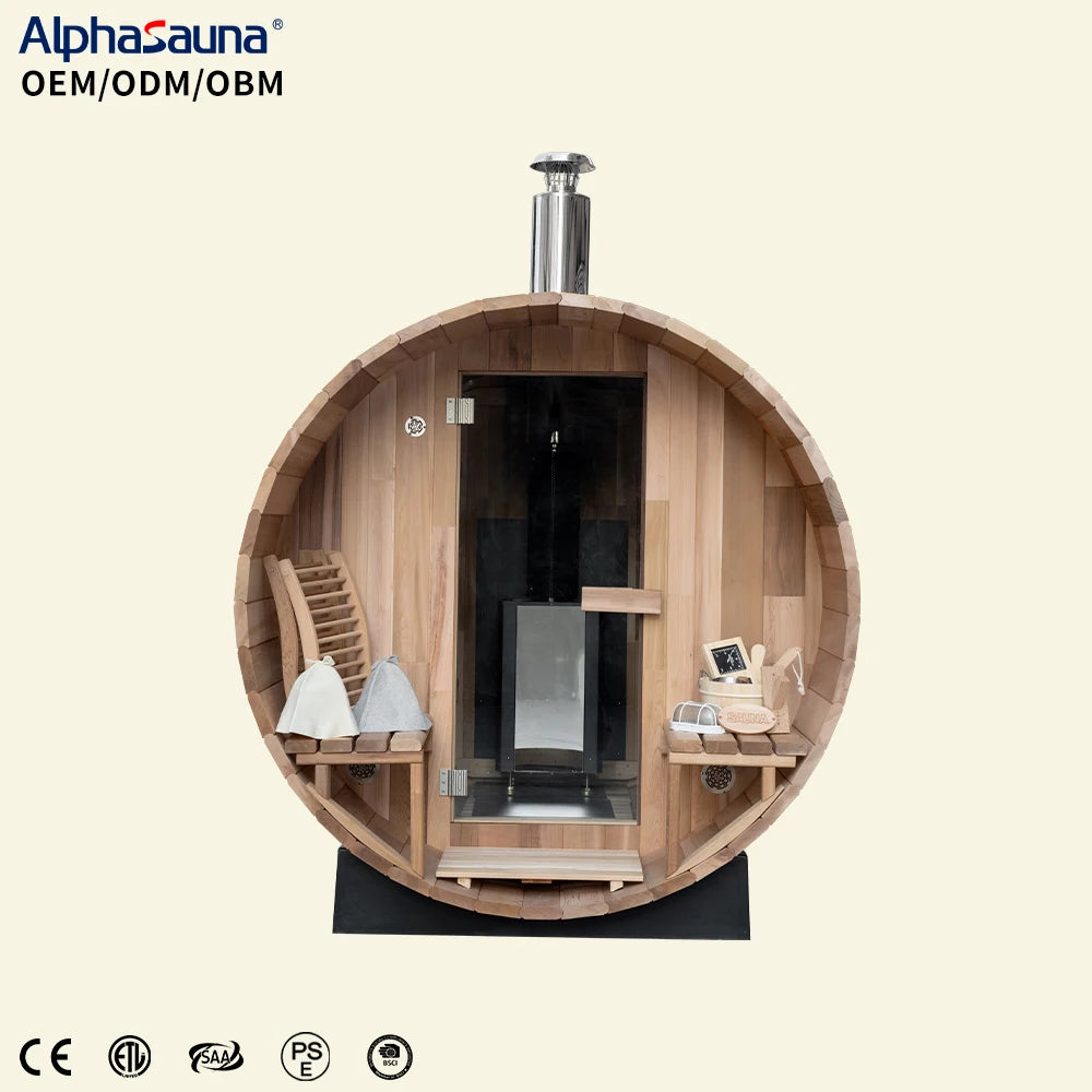 Alphasauna Best Hybrid Outdoor Sauna Lowest Price House Prefabricated Cedar Barrel Sauna for Home 4 Person for Optional