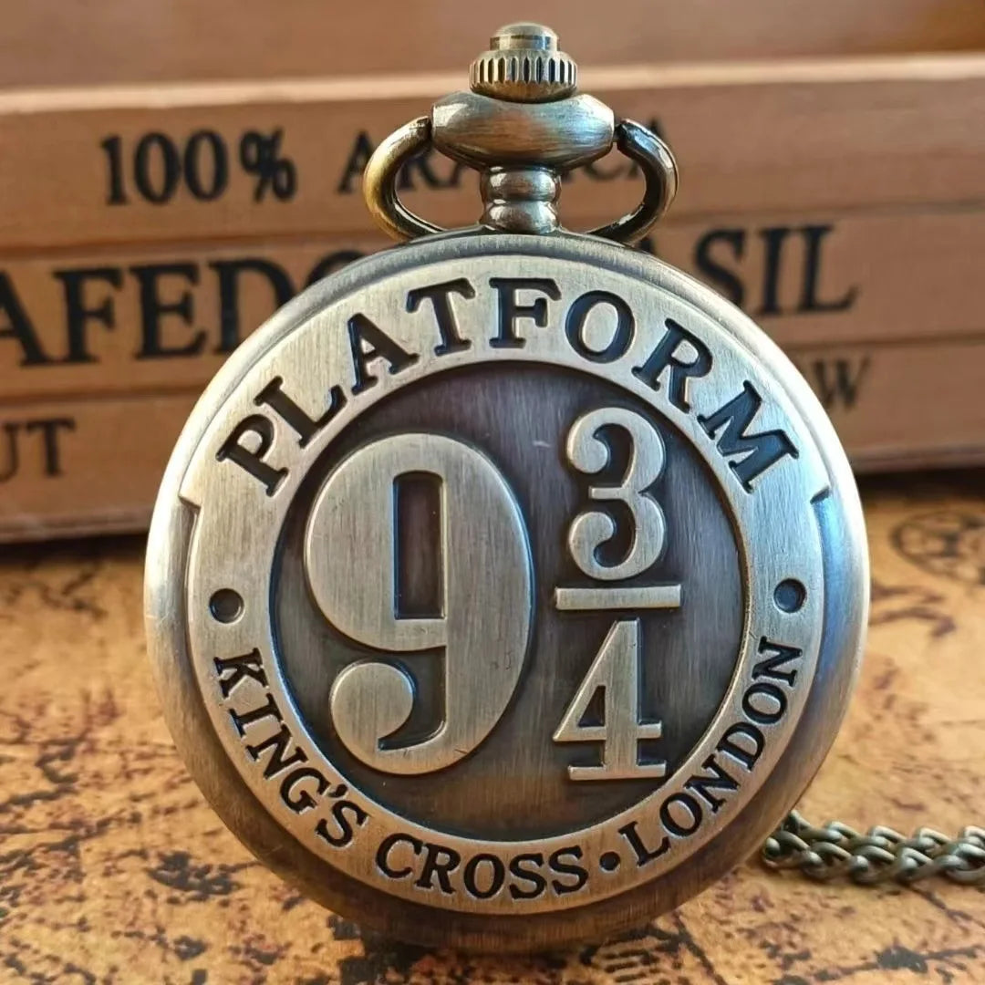 Hot Movie Extension King's Cross London 9 3/4 Platform Quartz 47mm Dial Pocket Watch Bronze Full Hunter Necklace Pendant Clock