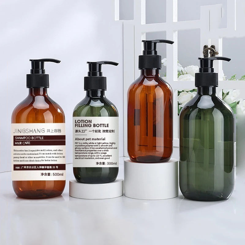 Luxury 200ml 300ml 500ml Environmental Friendly PET Wholesale Amber Shampoo Shower Gel Bottle Skin Care Plastic Packaging
