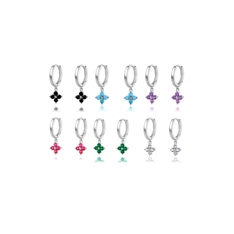 Lanshang Fine Drop Earrings 925 Sterling Silver Flower Clover Huggie Hoops Earrings Dangle Earrings Wholesale Jewelry