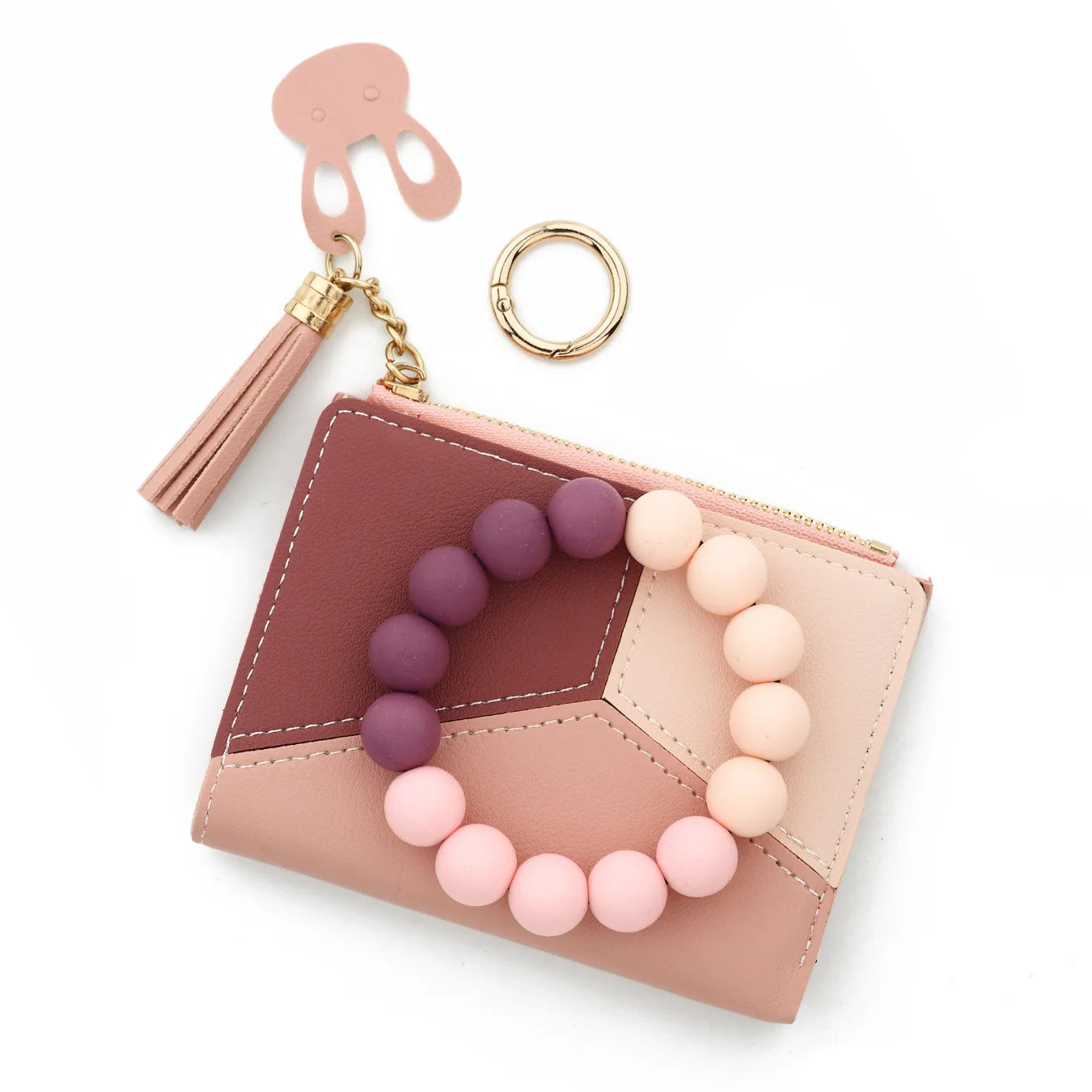 Wholesale Ladies Zipper Wallet Tassel Simple Silicone Bracelet Card Bag Geometric Pattern PU Card Holder