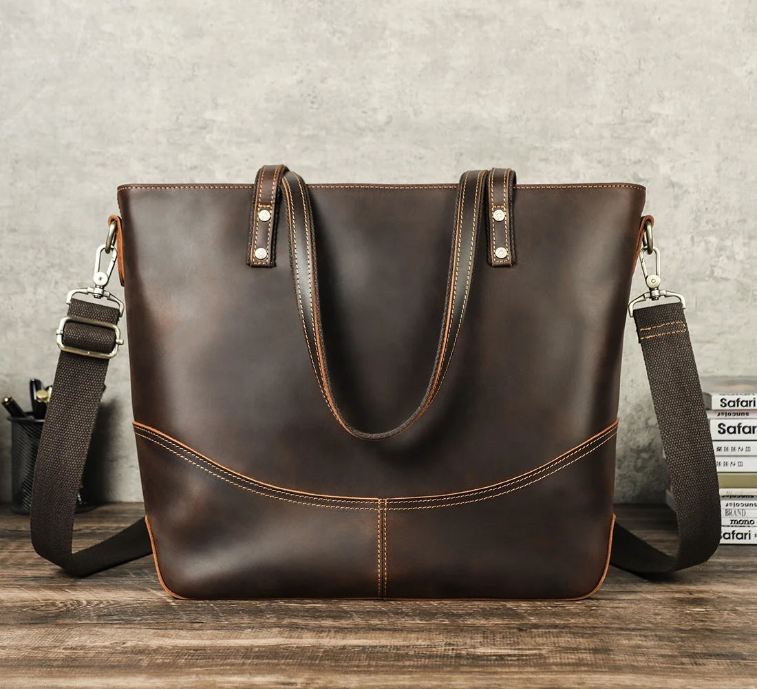 Large Leather Laptop Tote Bag for Women Vintage Travel Tote Bag for 14.2'' Laptop Handbag Women Large Capacity Shoulder Bag