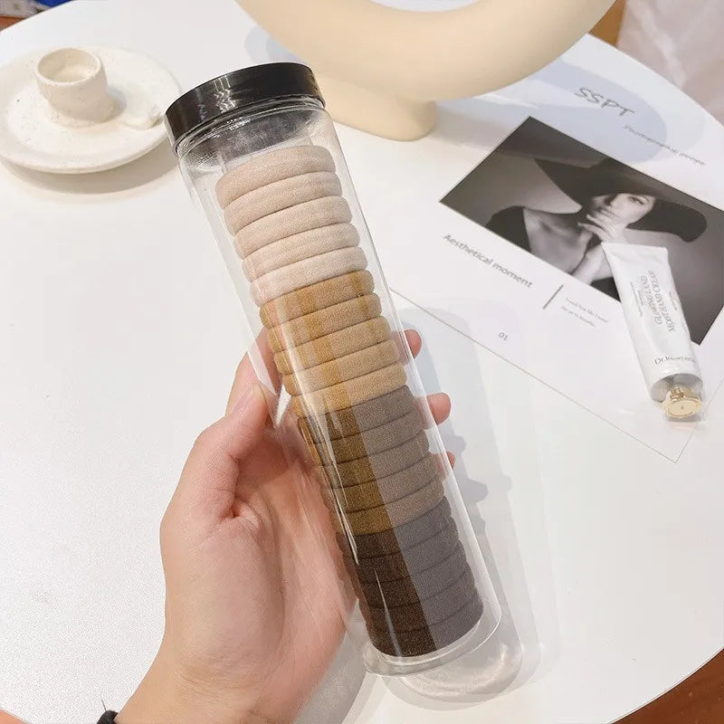 MIO Simple 20pcs Hair Rope Set Pure Color Coffee Beige Mixed Seamless Hair Rubber Bands Ponytail Holder for Women Girls
