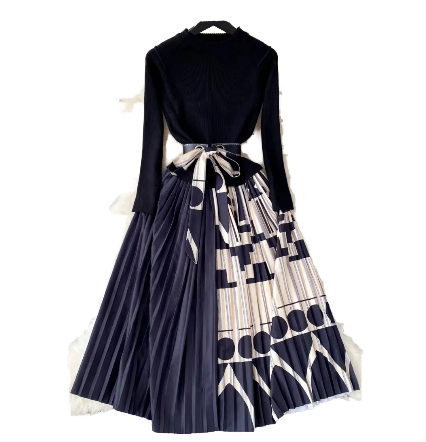 Women's Casual Print Crepe Design Knit Long Sleeve Maxi Dress Autumn Winter A-Line Empire Waist Woven and Anti-Static