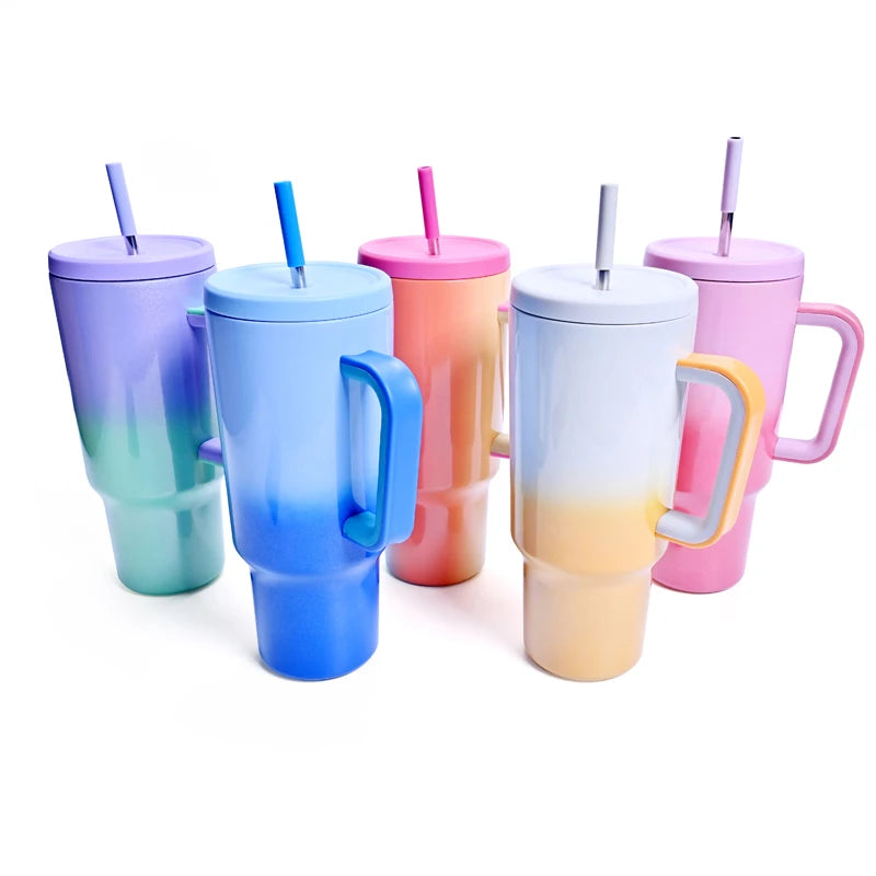 High Capacity Flash Coffee Mug Stainless Steel Double Wall Blank Sublimation 40 oz Tumbler with Handle and Straw