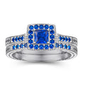 Simple Halo Ring Blue 4*4mm Cubic Zircon 925 Sterling Silver Engagement Wedding Ring