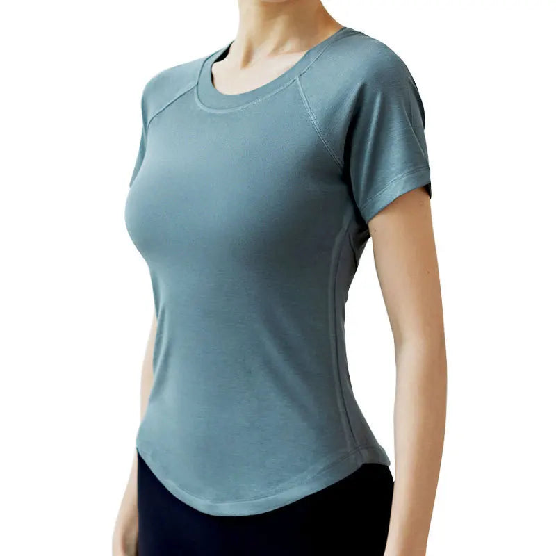Women Plain Custom Logo Sports T Shirt Round Collar Curve Hem Quick Dry Fitness Cotton T Shirt for Women