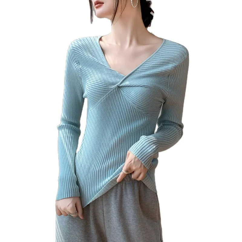 Wholesale Tight Sweater Women's Top Long-sleeved Thin Sweater Inner Pullover Knitted Sweater Woman Knitwear