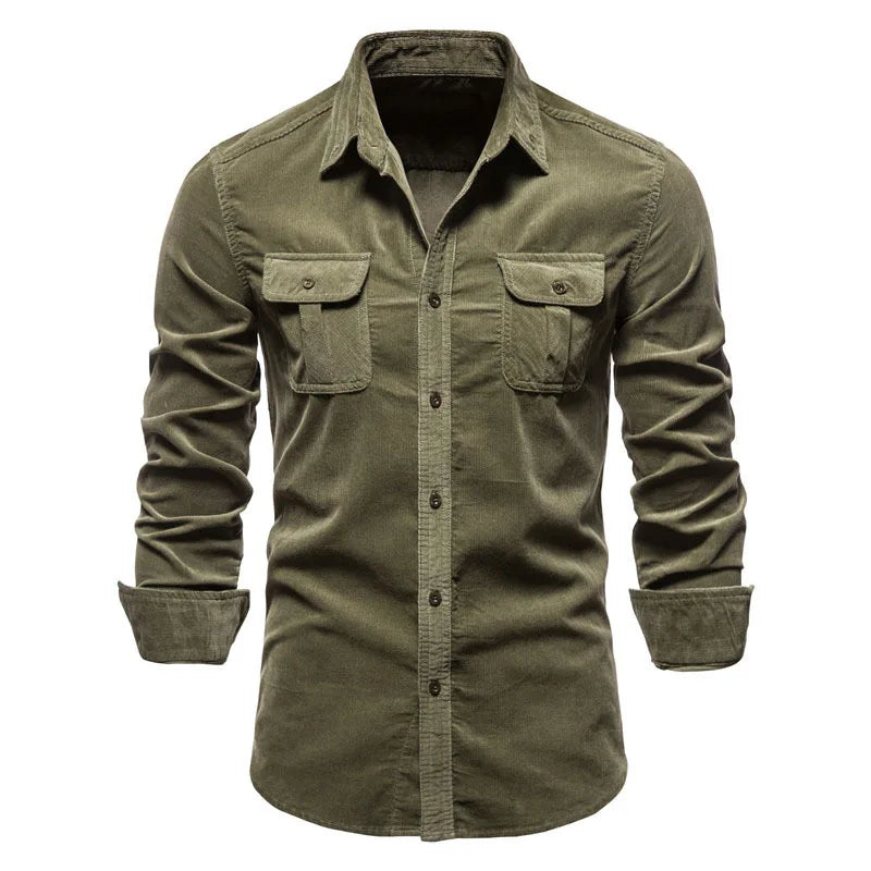 RNSHANGER New Classical Corduroy Cotton Shirts Men Business Casual Lapel Solid Color Slim Fit Men's Shirt Autumn Fashion Shirt