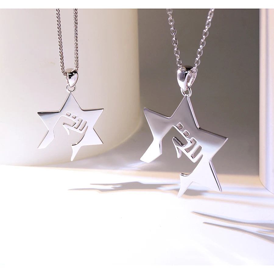 Fine Jewelry Power Star Necklaces Solid Sterling Silver Pendant 925 Custom Pendant Couple Charm Plain Big
