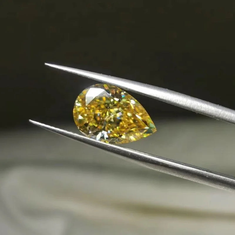 Wholesale Low Price 5*8mm Pear Crushed Ice Yellow Moissanite Loose Diamond Stones 1ct for Ring Jewelry Making