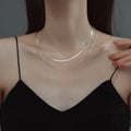 925 Sterling Silver Flat Serpent Bone Blade Double Necklace for Collarbone Chain