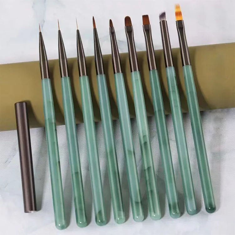 New Jade Green Nail Pen Color Drawing Liner Gradient Hot DIY Nails Design Chrysanthemum Nail Art Brush Set
