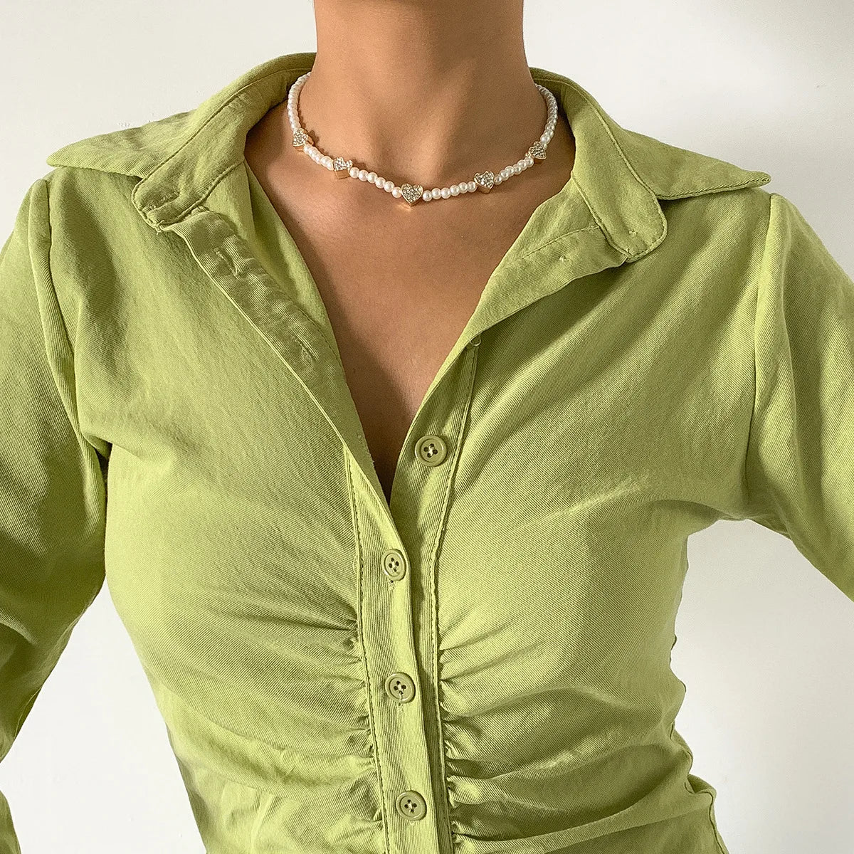 Trendy Full Rhinestone Beaded Silver Heart Necklace Good Quality Collar Necklace for Women