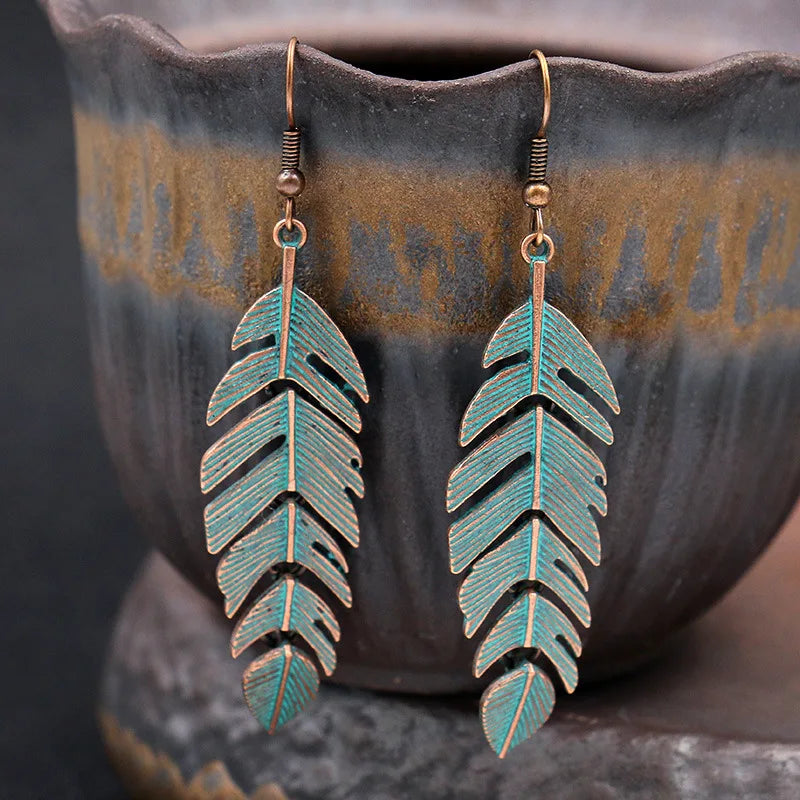 Fashion Vintage Alloy Bohemia Style Geometric Leaf Shaped Eco-friendly Handmade Unisex Charm Earrings for Wedding & Party