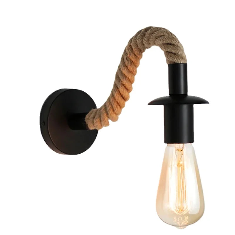 Hot Sale E27 Edison Bulb Iron Wall Lamp Indoor Loft Wall Lights Vintage Led Hemp Rope Industrial Decor Wall Light