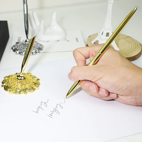 Hollow Round Pen Holder Signing Pen Ballpoint Pens Set for Office Decor Business Gift Wedding Bridal Party