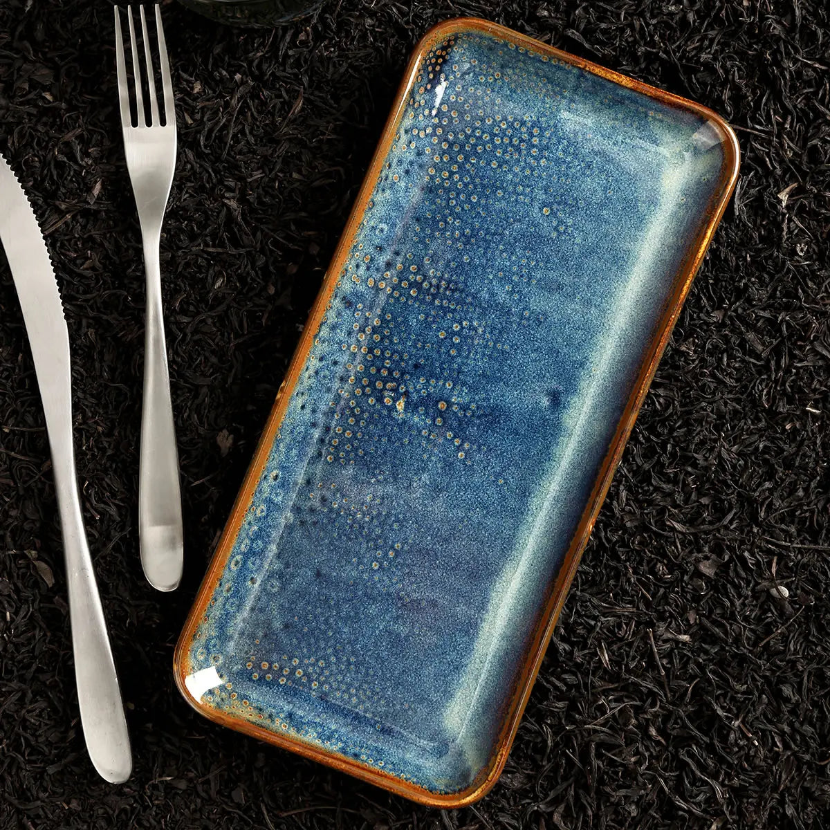 Factory Direct Wholesale Nordic Restaurant Ceramic Blue Rectangle Platehotel Porcelain Rectangular Sushi Plate