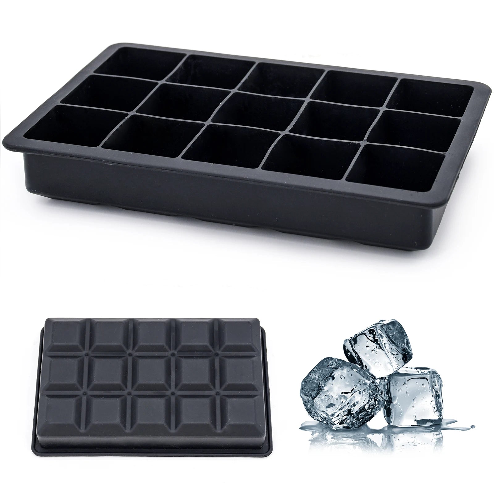 Kitchen BPA Free Reusable Easy to Release 15 Cavity Large Size Ice Ball Tray Maker Silicone Ice Cube Molds with Removable Lids