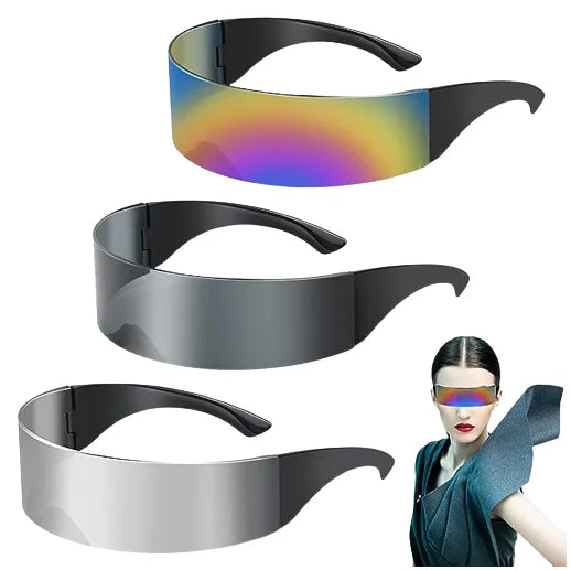 Futuristic Sunglasses Y2K Wrap Around Space Cyclops Wrap Around Glasses Rimless Translucent Mirrored Party Glasses