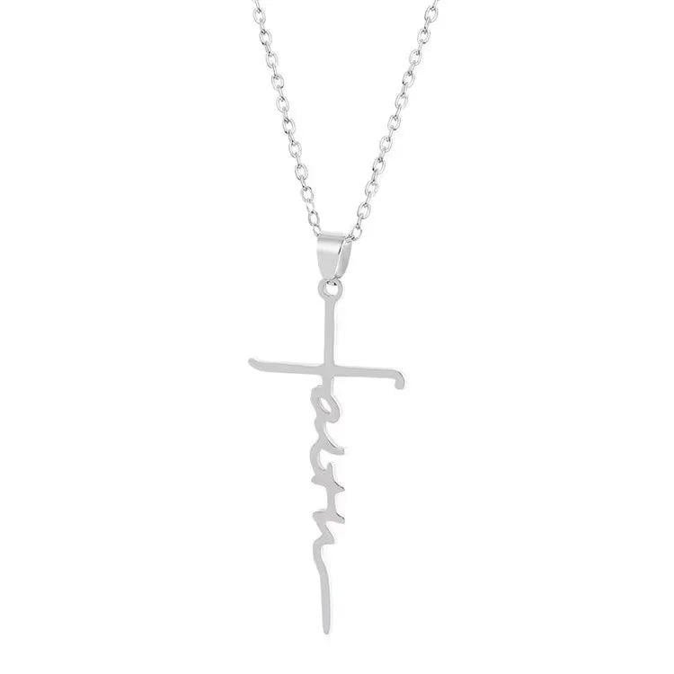 G856 Wholesale Collier Croix Religious Jewelry Letter Word Faith Cross Pendant Necklace for Women Men Fashion Jewelry Necklaces