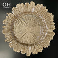 Luxury Eco-Friendly Glass for Charger Plate Golden Pattern Design Clear and Transparent Glassware for Wedding and Restaurant Use