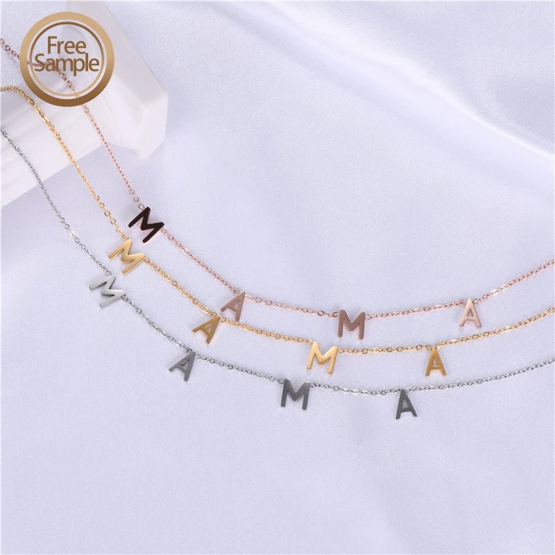 SSeesy Waterproof Customize Fashion Jewelry Mothers Day Gift Mama Letter Stainless Steel Gold Necklace for Mom